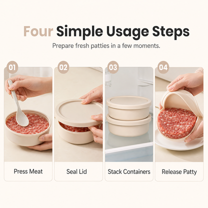 Press Perfect Patties Instantly! Non-Stick Silicone Meat Container