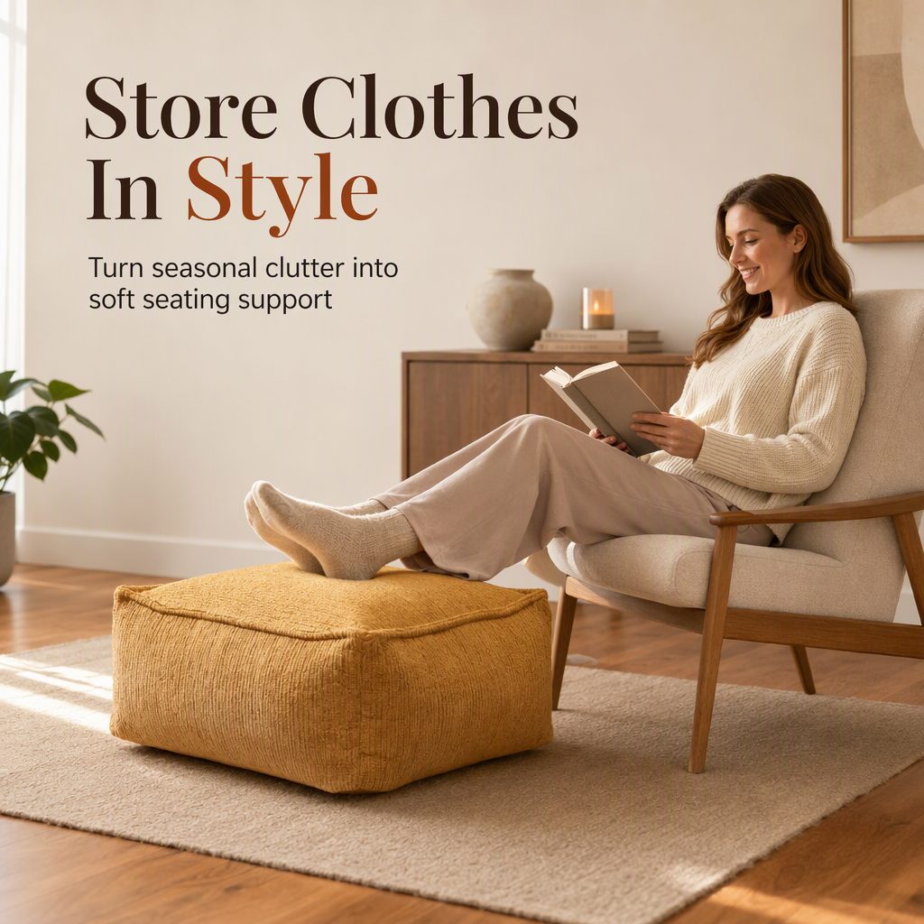 🎁2026 New Arrivals 50% OFF💥⏰Storage Stool Cover: Fill with Clothes, 100kg Support, Wide Zipper, Washable, 45x45x23cm