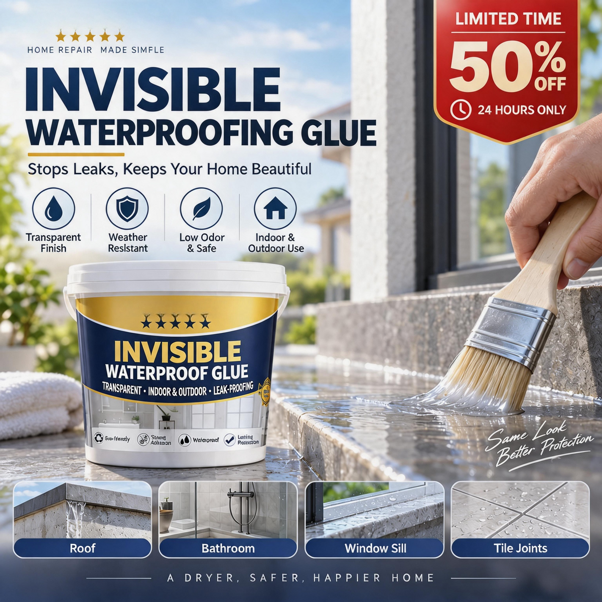 🛠️ Transparent Waterproof Repair Sealant with Brush