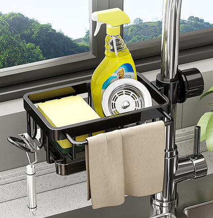 🧽🚰Faucet‑Mounted Sink‑Sponge‑Holder | Tool‑Free Install, Removable‑Drip‑Tray & Side‑Hook🏠