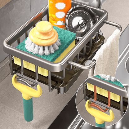 🧽🚰Faucet‑Mounted Sink‑Sponge‑Holder | Tool‑Free Install, Removable‑Drip‑Tray & Side‑Hook🏠