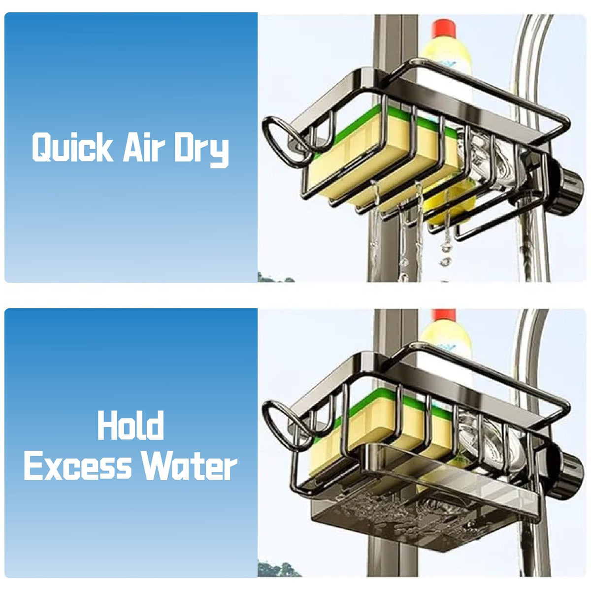 🧽🚰Faucet‑Mounted Sink‑Sponge‑Holder | Tool‑Free Install, Removable‑Drip‑Tray & Side‑Hook🏠