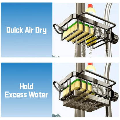 🧽🚰Faucet‑Mounted Sink‑Sponge‑Holder | Tool‑Free Install, Removable‑Drip‑Tray & Side‑Hook🏠