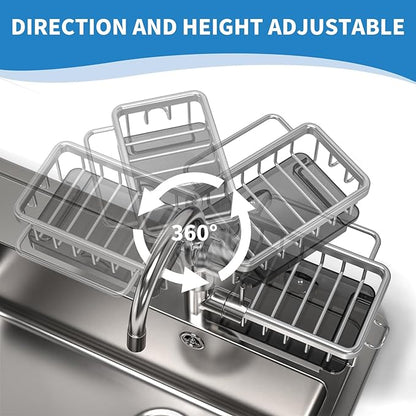 🧽🚰Faucet‑Mounted Sink‑Sponge‑Holder | Tool‑Free Install, Removable‑Drip‑Tray & Side‑Hook🏠