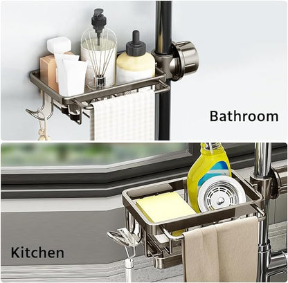 🧽🚰Faucet‑Mounted Sink‑Sponge‑Holder | Tool‑Free Install, Removable‑Drip‑Tray & Side‑Hook🏠