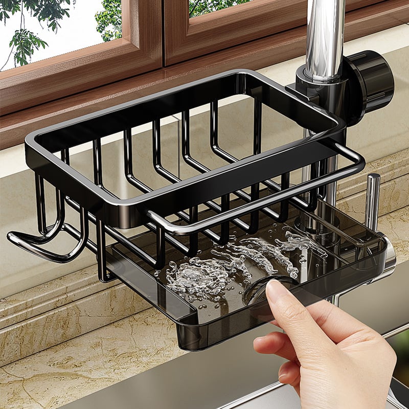 🧽🚰Faucet‑Mounted Sink‑Sponge‑Holder | Tool‑Free Install, Removable‑Drip‑Tray & Side‑Hook🏠