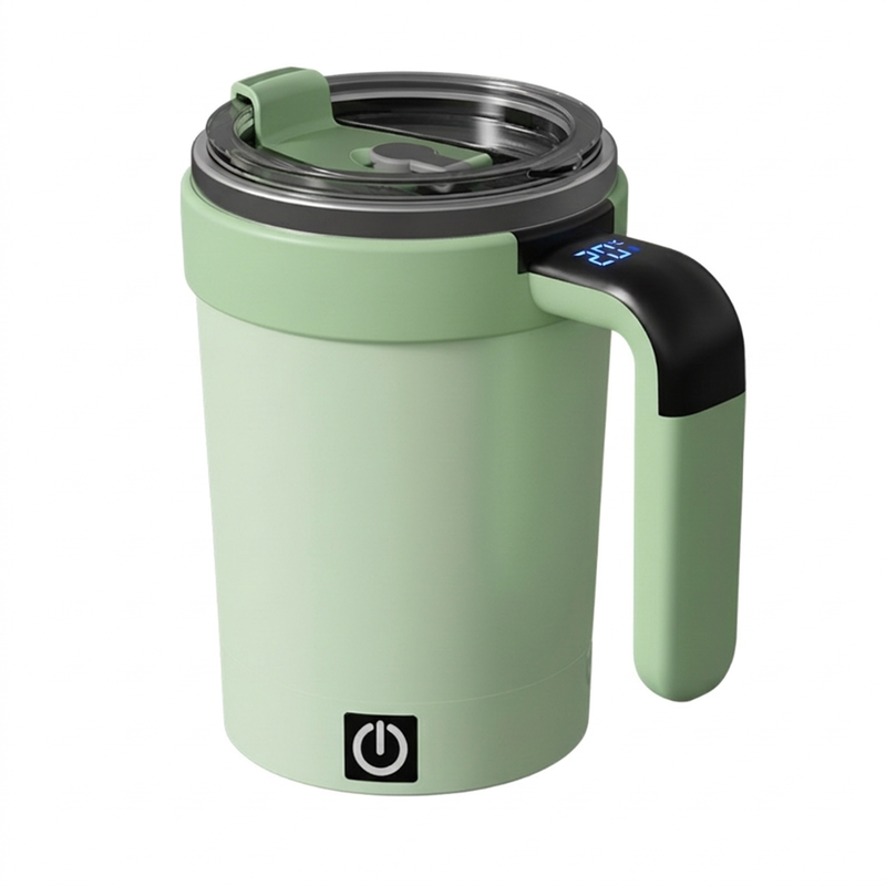 Automatic mixing cup with smart temperature display