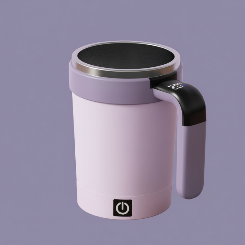 Automatic mixing cup with smart temperature display