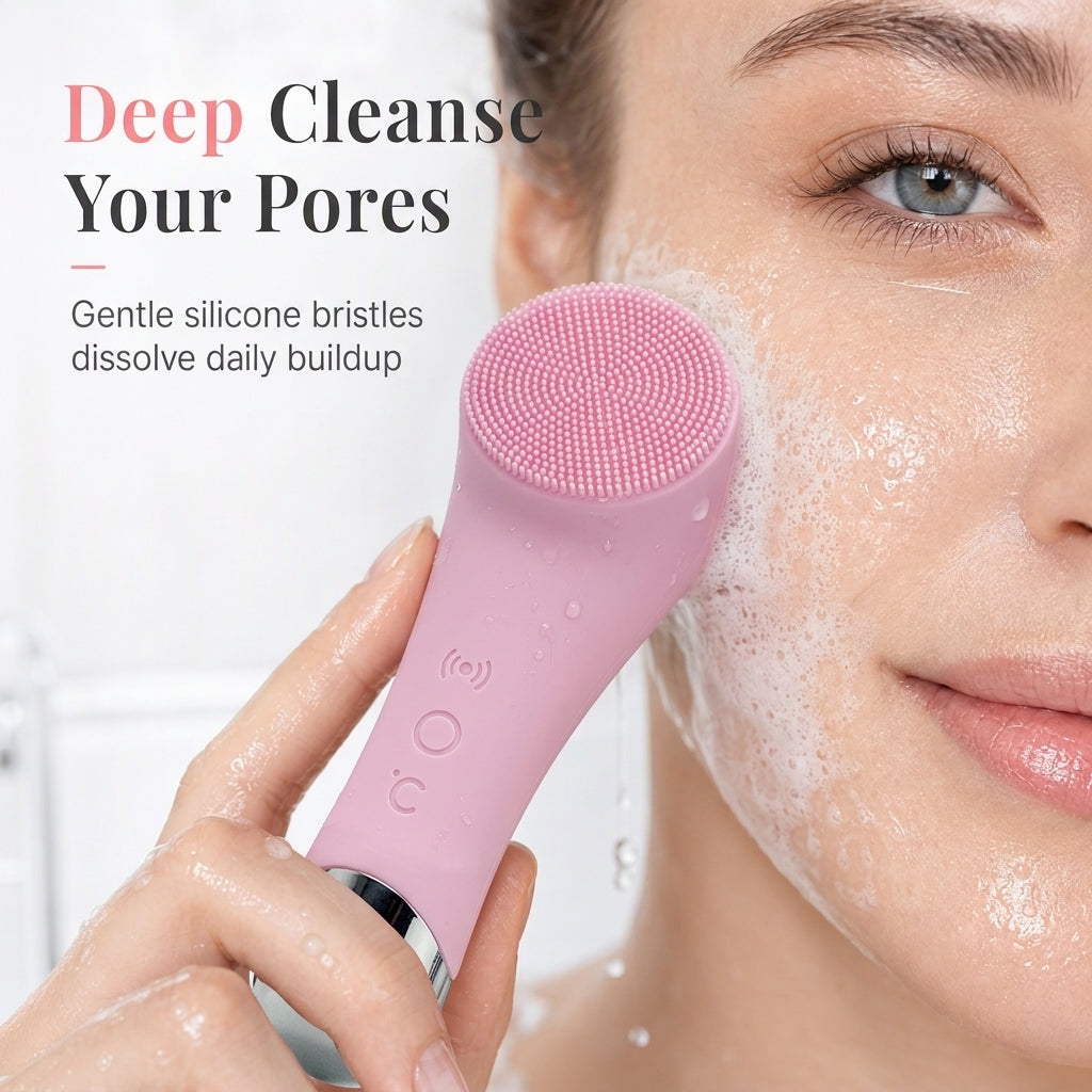 Electric Silicone Facial Cleansing Brush with Heating Function