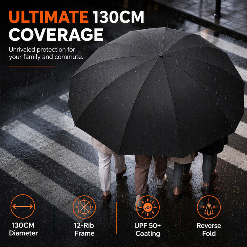 ⏳🔥LIMITED-TIME 50% OFF! ⏰💨 Extra Large Windproof Folding Umbrella – Big Canopy, Reinforced, UV Protect ☔✨