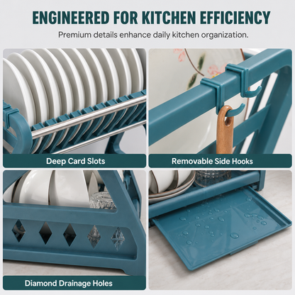 🍽️ LIMITED‑TIME 50% OFF! 🥣 2‑Tier Compact Dish Drying Rack – Double Counter Space, Pull‑Out Drip Tray, 12+ Plate Slots 🧽