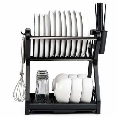 🍽️ LIMITED‑TIME 50% OFF! 🥣 2‑Tier Compact Dish Drying Rack – Double Counter Space, Pull‑Out Drip Tray, 12+ Plate Slots 🧽