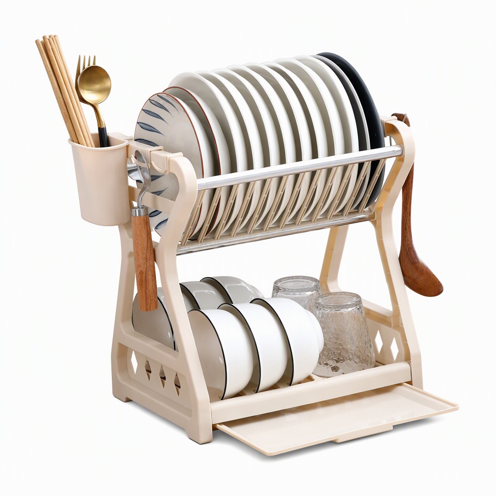🍽️ LIMITED‑TIME 50% OFF! 🥣 2‑Tier Compact Dish Drying Rack – Double Counter Space, Pull‑Out Drip Tray, 12+ Plate Slots 🧽