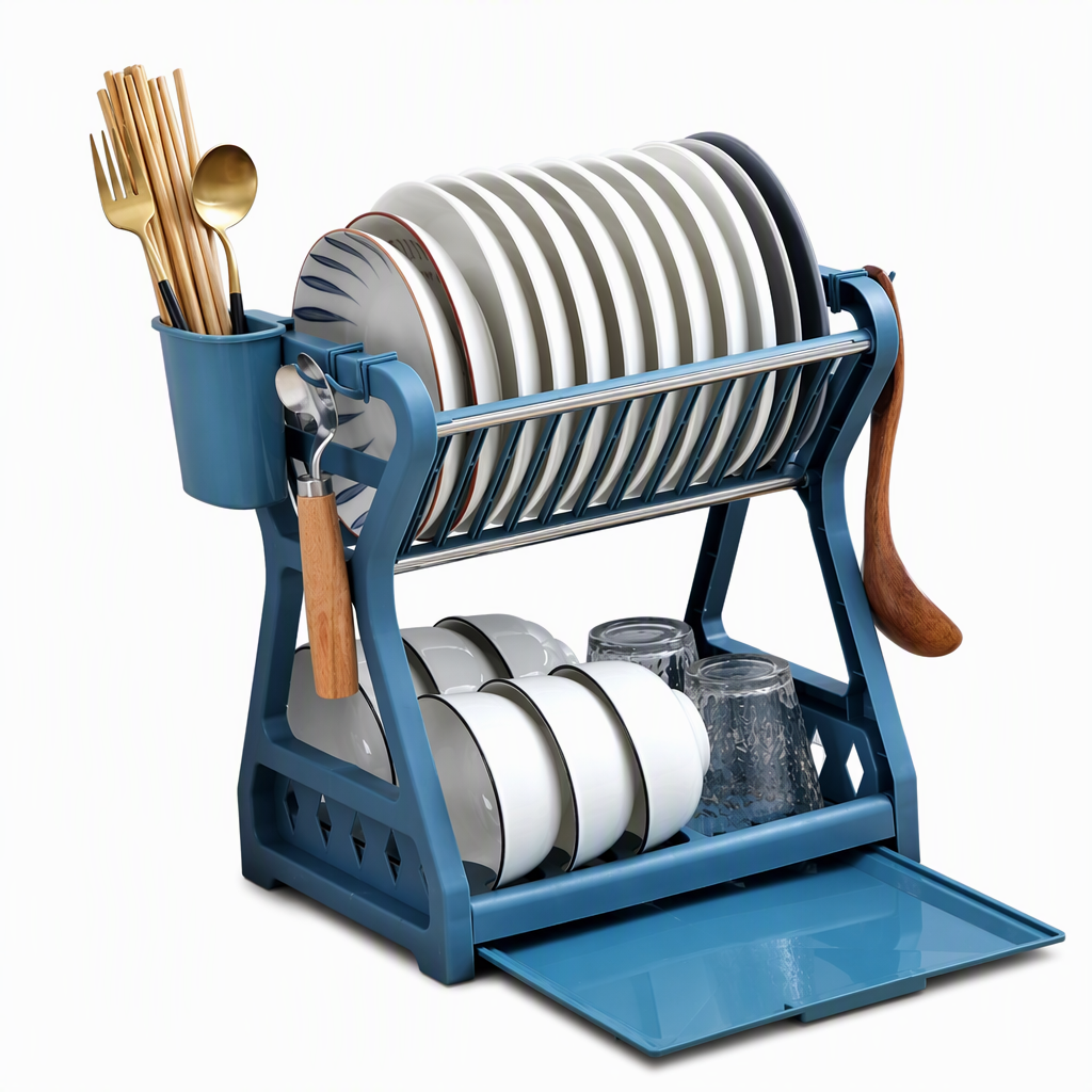 🍽️ LIMITED‑TIME 50% OFF! 🥣 2‑Tier Compact Dish Drying Rack – Double Counter Space, Pull‑Out Drip Tray, 12+ Plate Slots 🧽