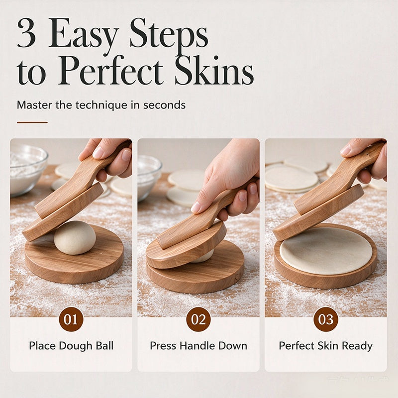 Press Perfect Dumplings Instantly! Wooden Dough Press Tool