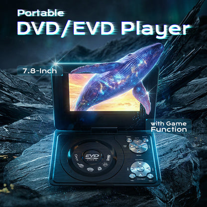 📀50% OFF NOW! 7.8 Inch Portable DVD EVD Player with Game Function, Swivel Screen Rechargeable Portable CD DVD Player for Car, Home & Travel