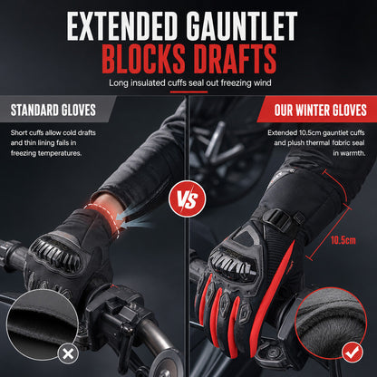 🏍️ 50% OFF NOW! ❄️ Winter Motorcycle Gloves – Knuckle Armor, Waterproof Shell & Plush Lining – Extended Gauntlet for Freezing Rides 🧤