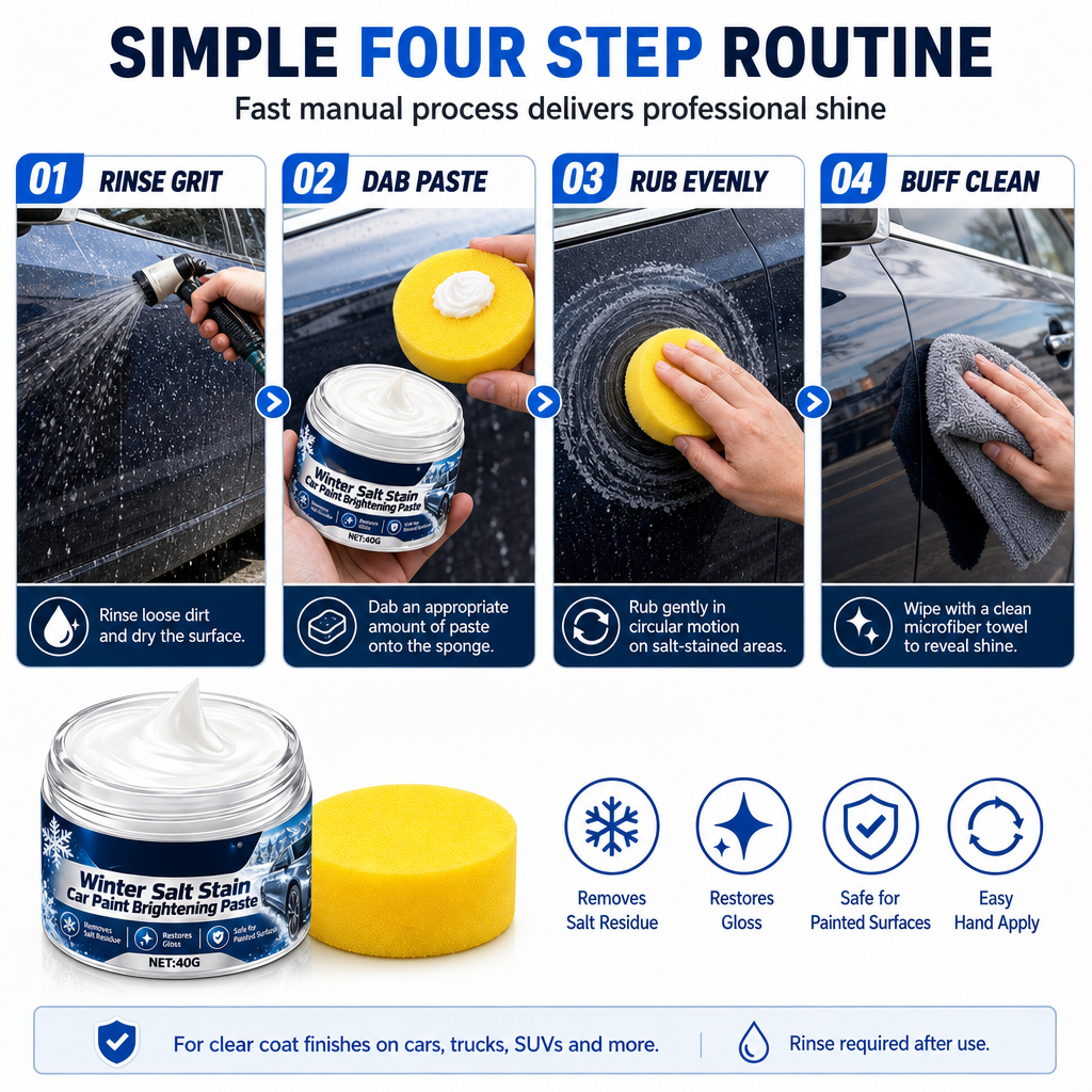 Winter Car Cleaning and Brightening Paste 40g with Sponge for Removing Salt Stains Snow Melt Residue and Water Spots