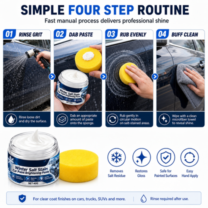 Winter Car Cleaning and Brightening Paste 40g with Sponge for Removing Salt Stains Snow Melt Residue and Water Spots