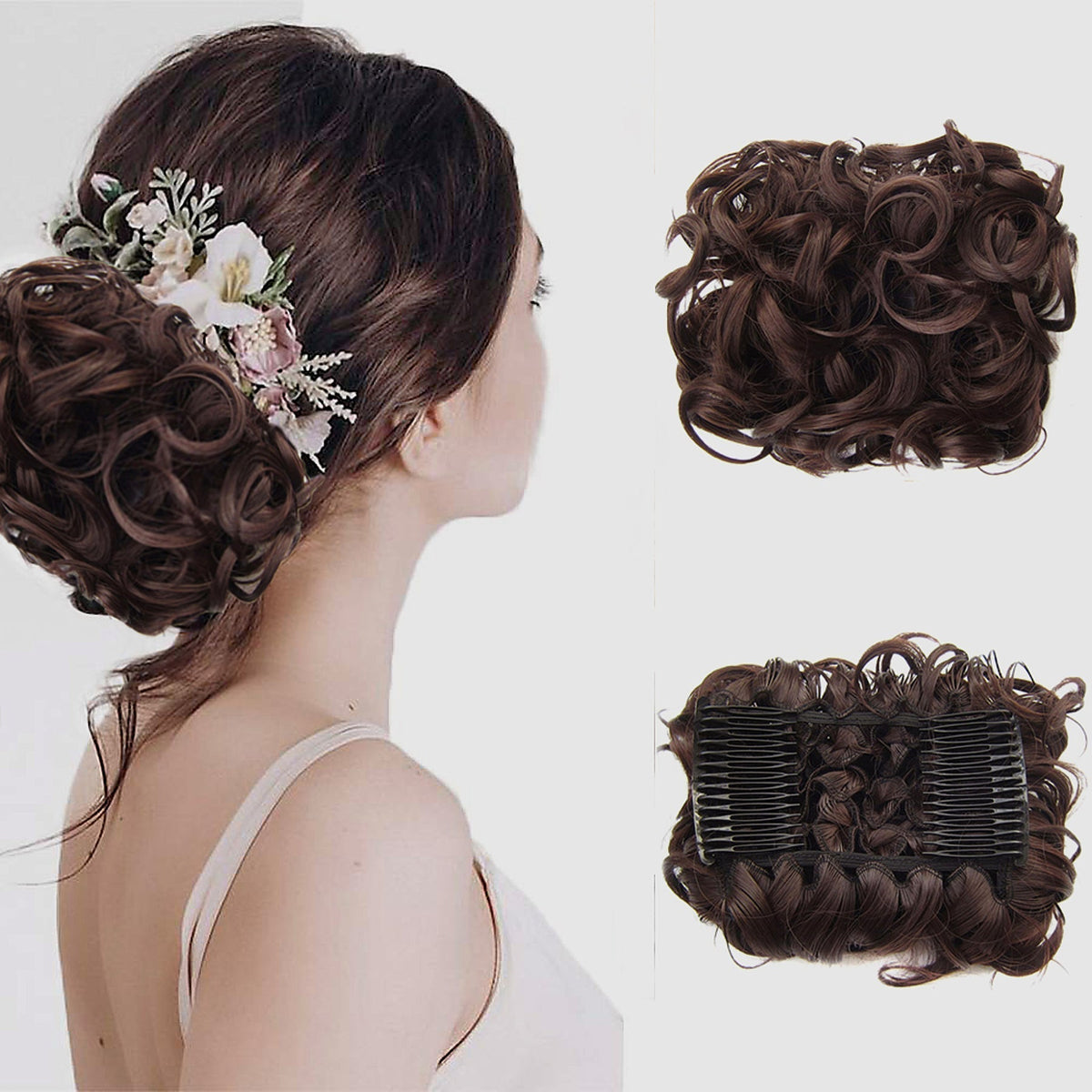 Short Messy Curly Hair Bun Extension