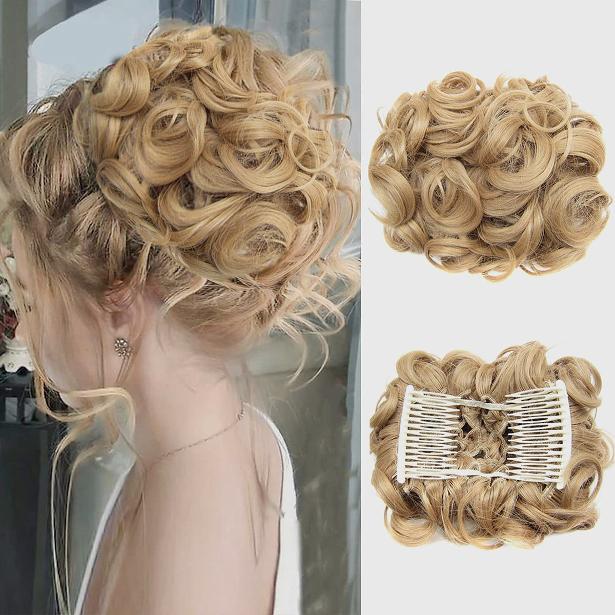 Short Messy Curly Hair Bun Extension