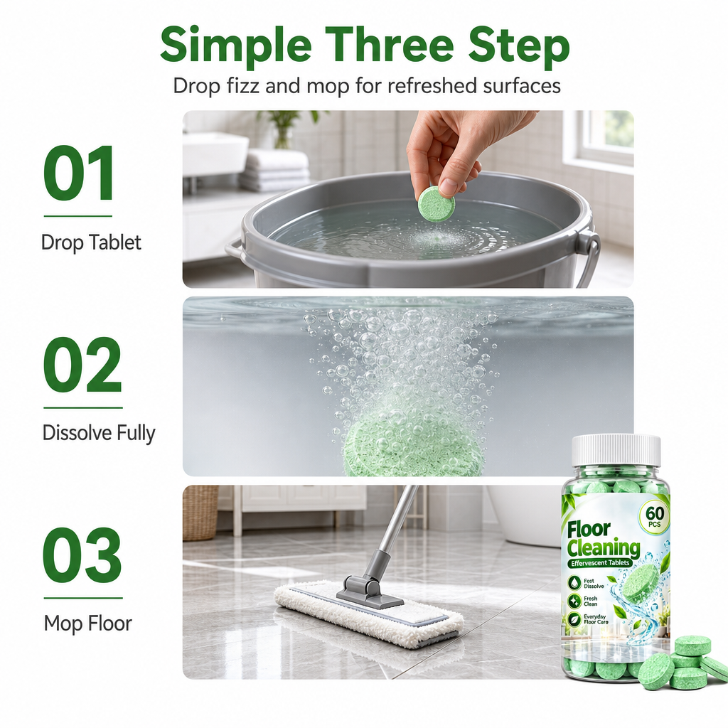 Multi Purpose Floor Cleaning Effervescent Tablets Green Round Household Cleaning Tablets 60 Pieces