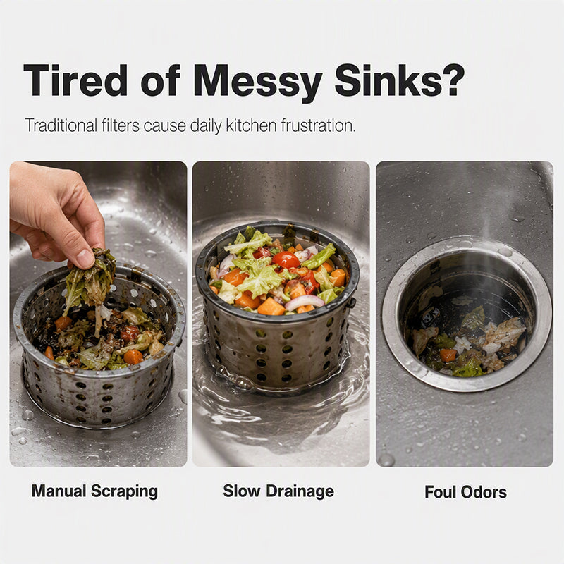 🚰 Gravity-Scrape Kitchen Sink Strainer Basket