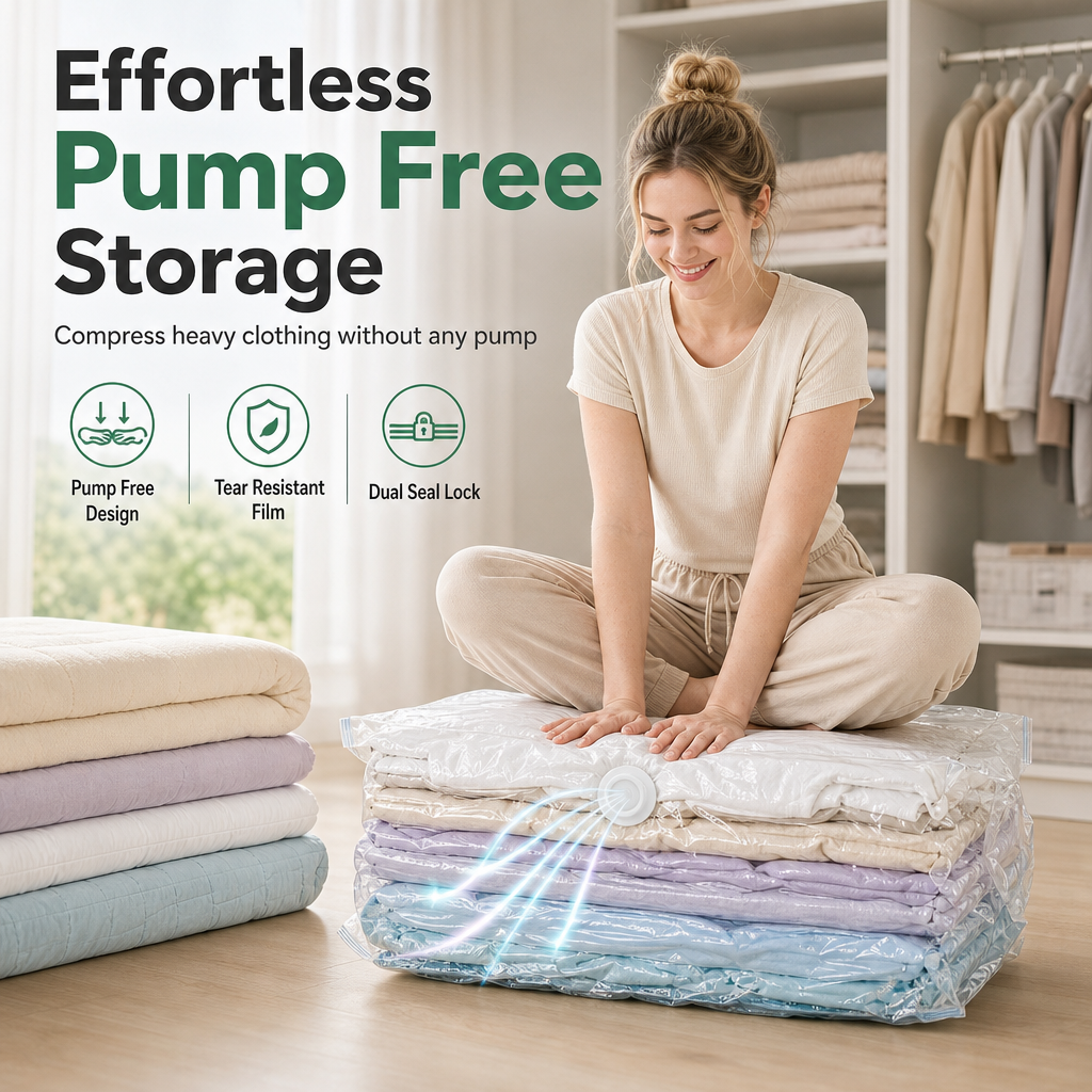 Vacuum Compression Storage Bags for Clothes PA and PE Space Saving Sealed Bags for Travel and Home Storage