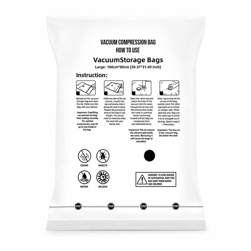 Vacuum Compression Storage Bags for Clothes PA and PE Space Saving Sealed Bags for Travel and Home Storage