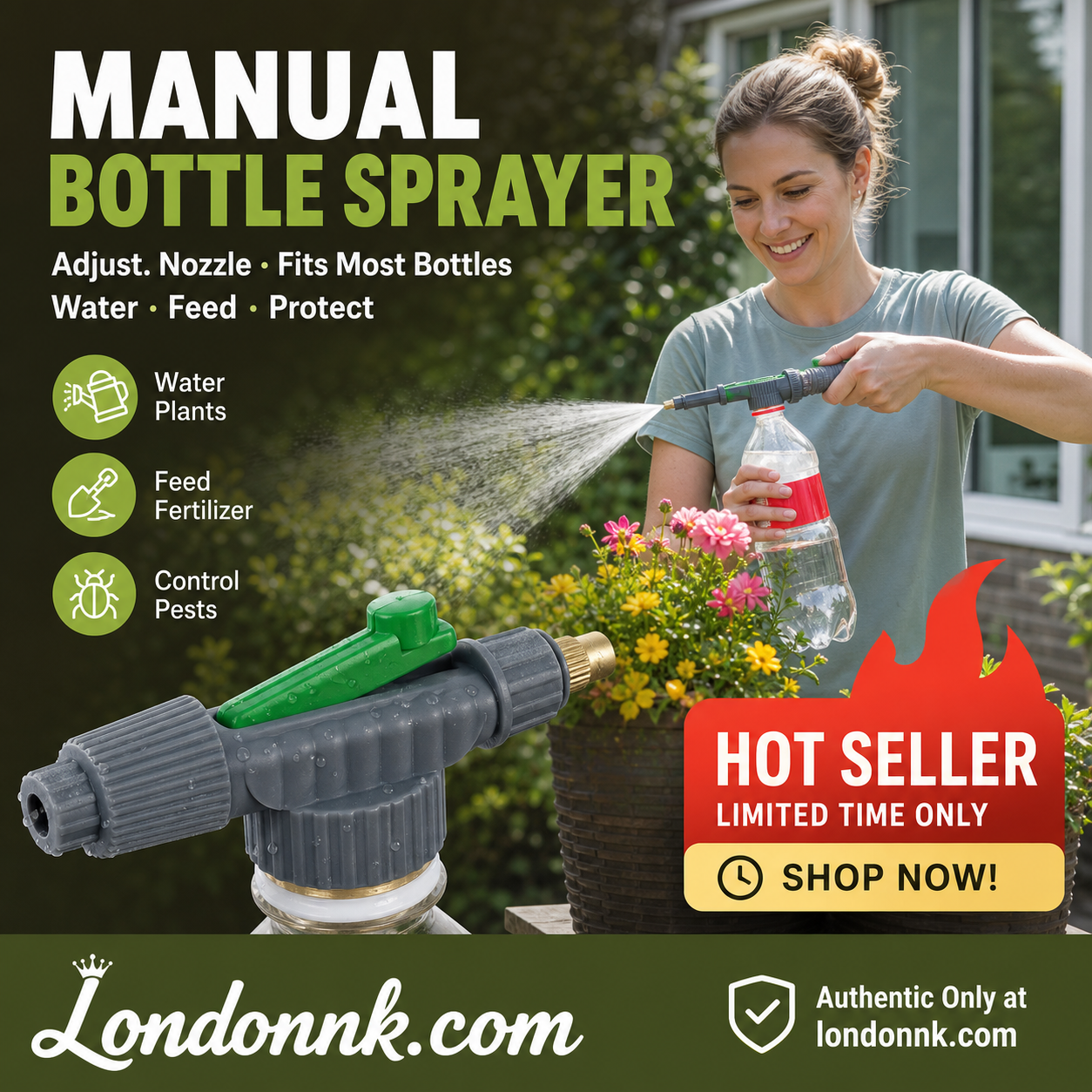 🌿50% OFF NOW! Manual Drink Bottle Sprayer with Adjustable Nozzle‑Portable DIY Garden Spray Tool, Fits Standard Plastic Bottles for Plant Watering, Fertilizing & Pest Control