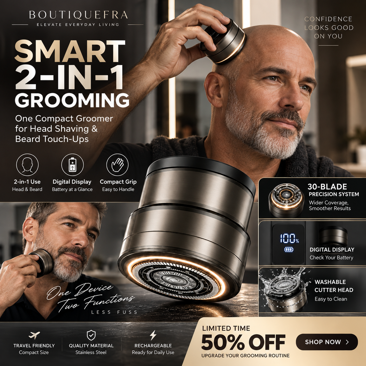 🎉 Hot Sale — Over 14,000 Sold! ⚡🔥 2-in-1 Smart Electric Bald Head Shaver and Beard Trimmer with Digital Display