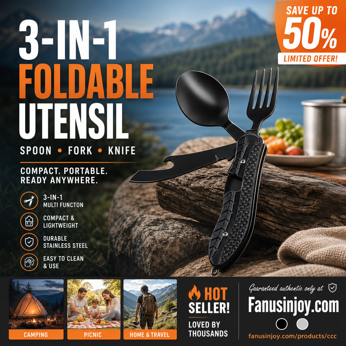 🍴Must-have for outdoor trips 🥄4-In-1 Outdoor Folding Multifunctional Tableware